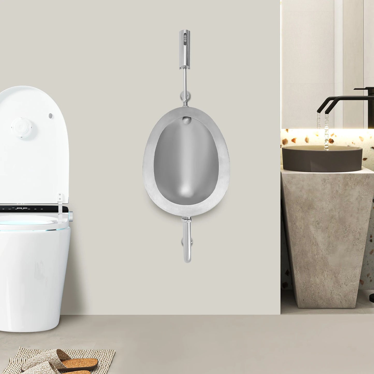 Stainless Steel Wall Mounted Sensor Urinal For Commercial Restrooms