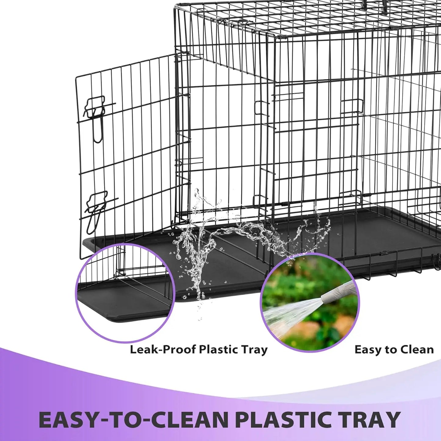 BestPet Dog Crate Folding Kennel With Double Doors Leakproof Tray