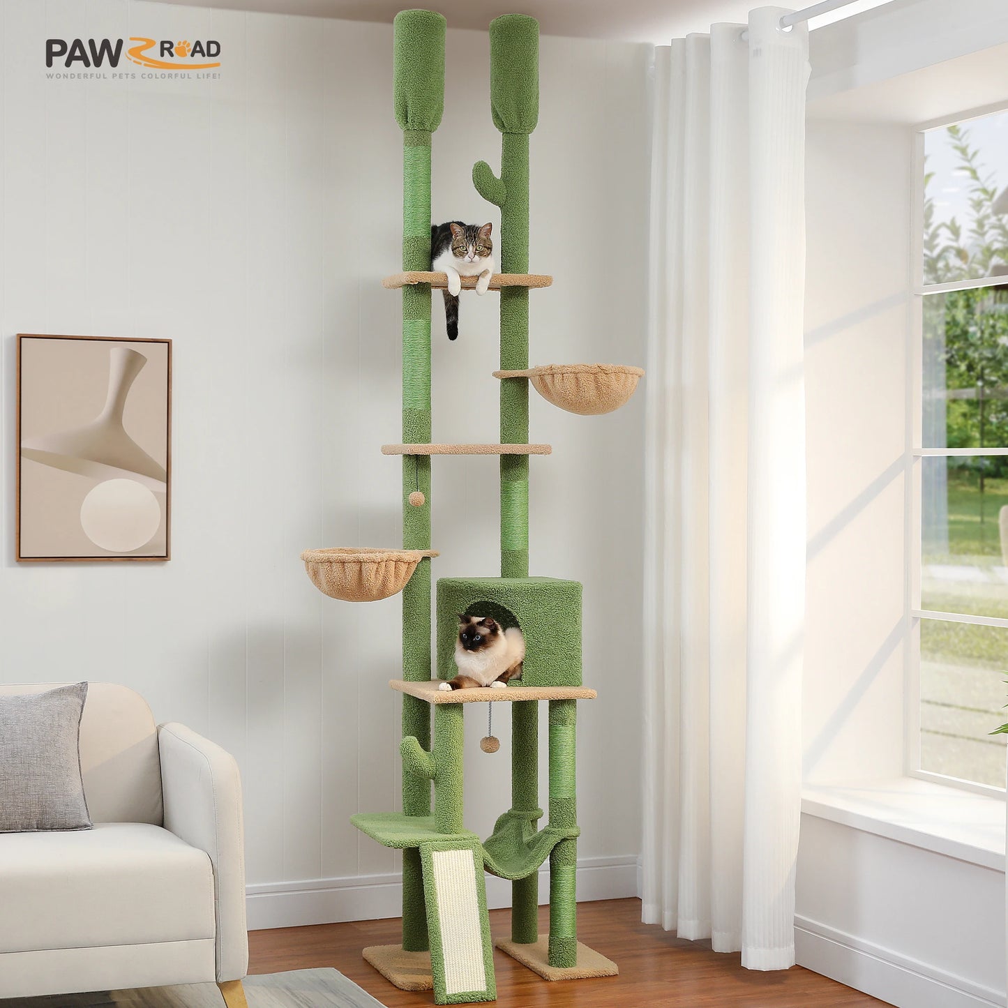 PAWZ Road Cactus Floor-To-Ceiling Cat Tree 7 Tiers