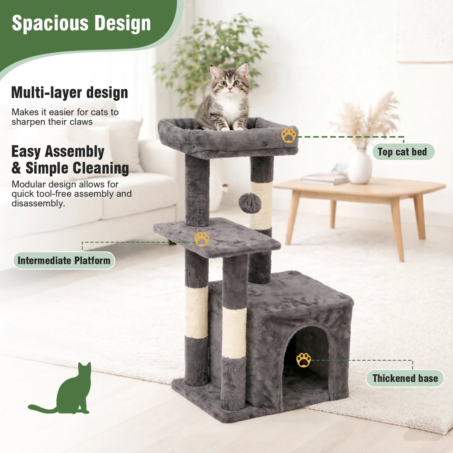 Cat Tree Indoor Tower With Scratching Posts And Condo