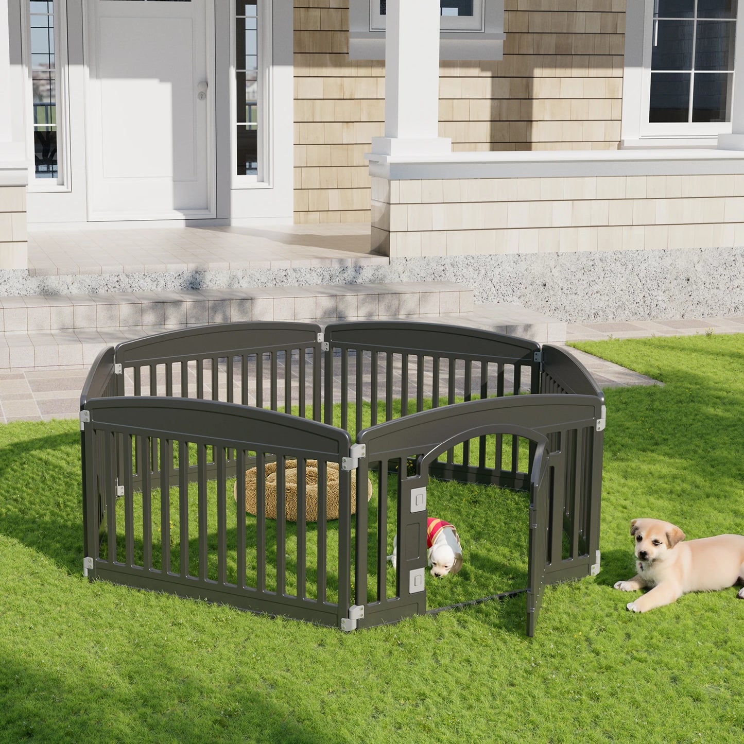 JHK Plastic Dog Playpen Six Panel Expandable Pet Fence Medium Dogs