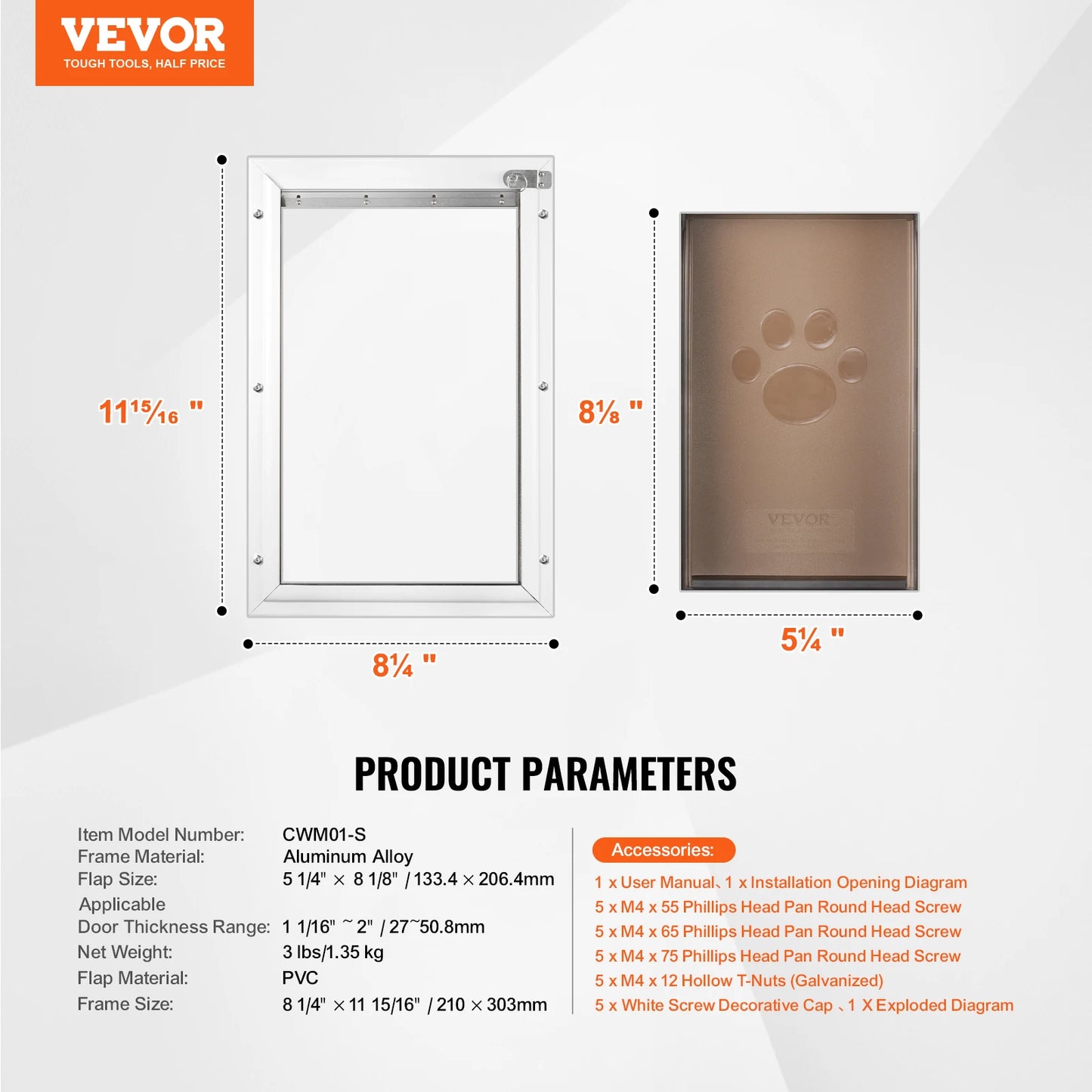 SucceBuy Weatherproof Pet Door Aluminum Frame With Lockable PVC Flap