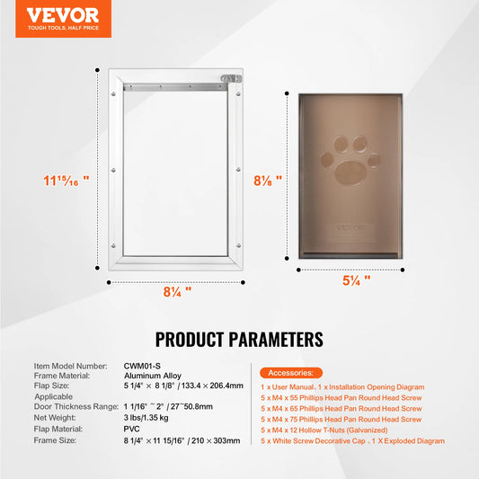 SucceBuy Weatherproof Pet Door Aluminum Frame With Lockable PVC Flap