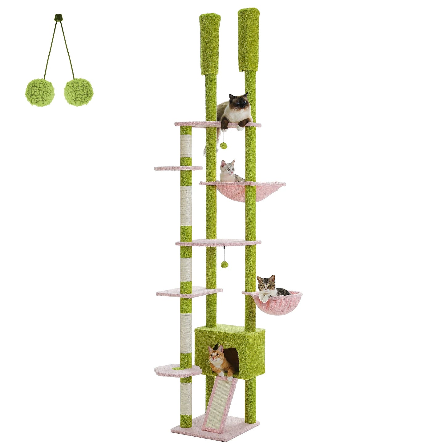 PETEPELACN Cactus Cat Tree Floor-To-Ceiling Tower With Condo