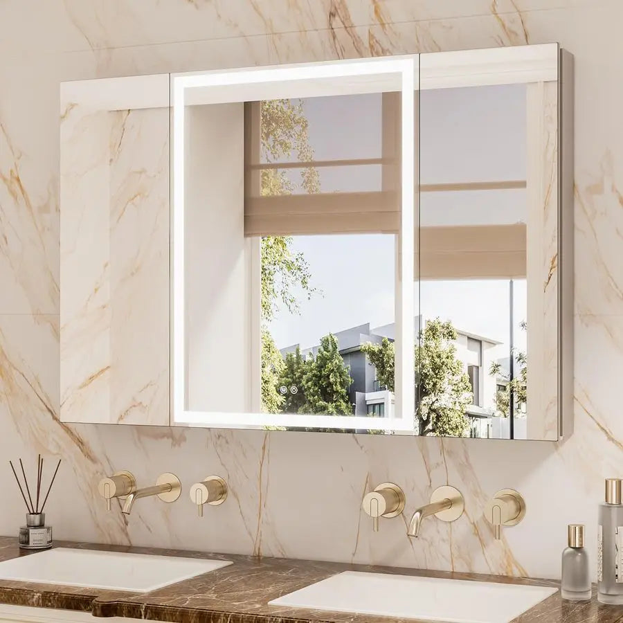 XMSJ Aluminum Lighted Bathroom Medicine Cabinet with Adjustable Shelves