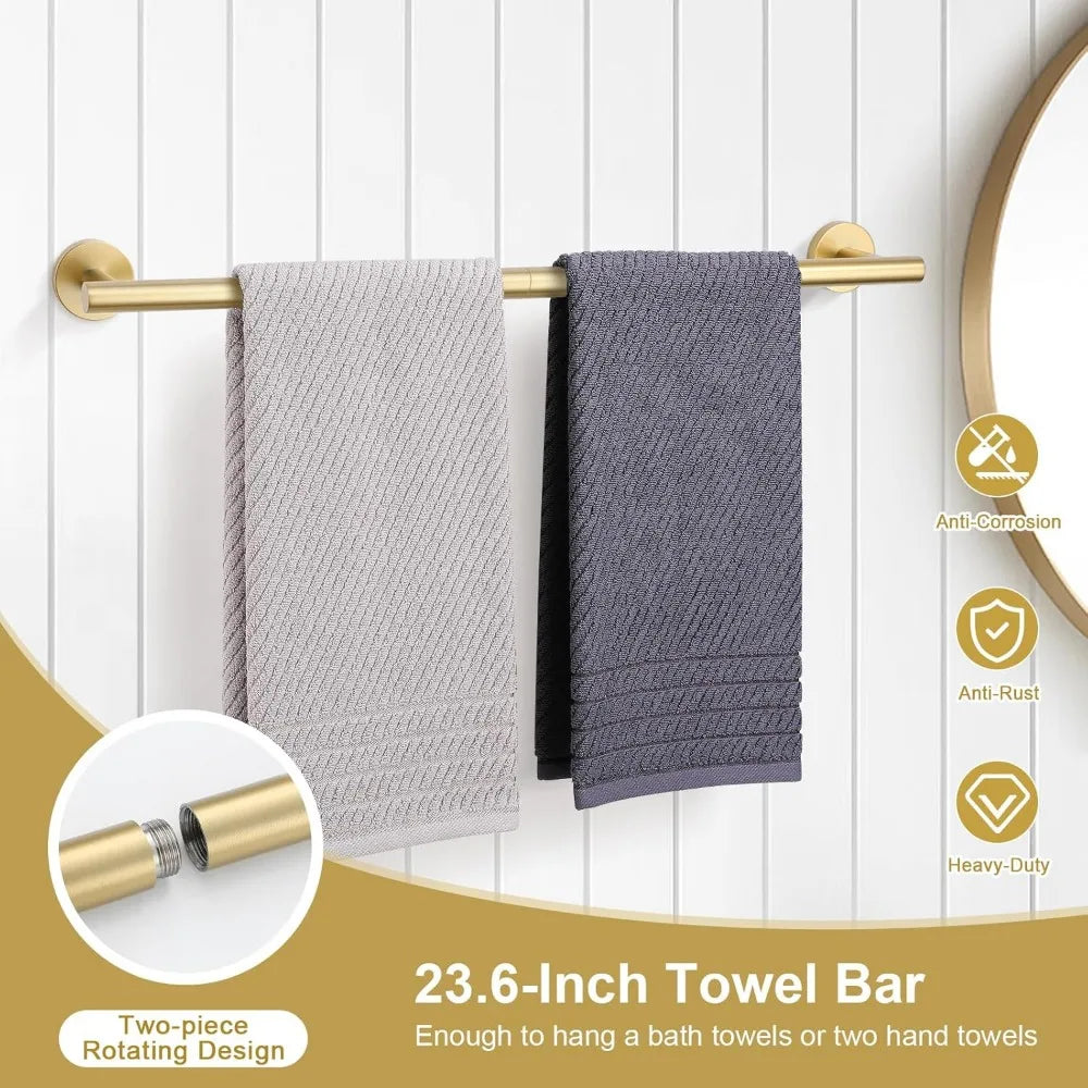 Brushed Gold SUS304 Stainless Steel Bath Towel Bar Set