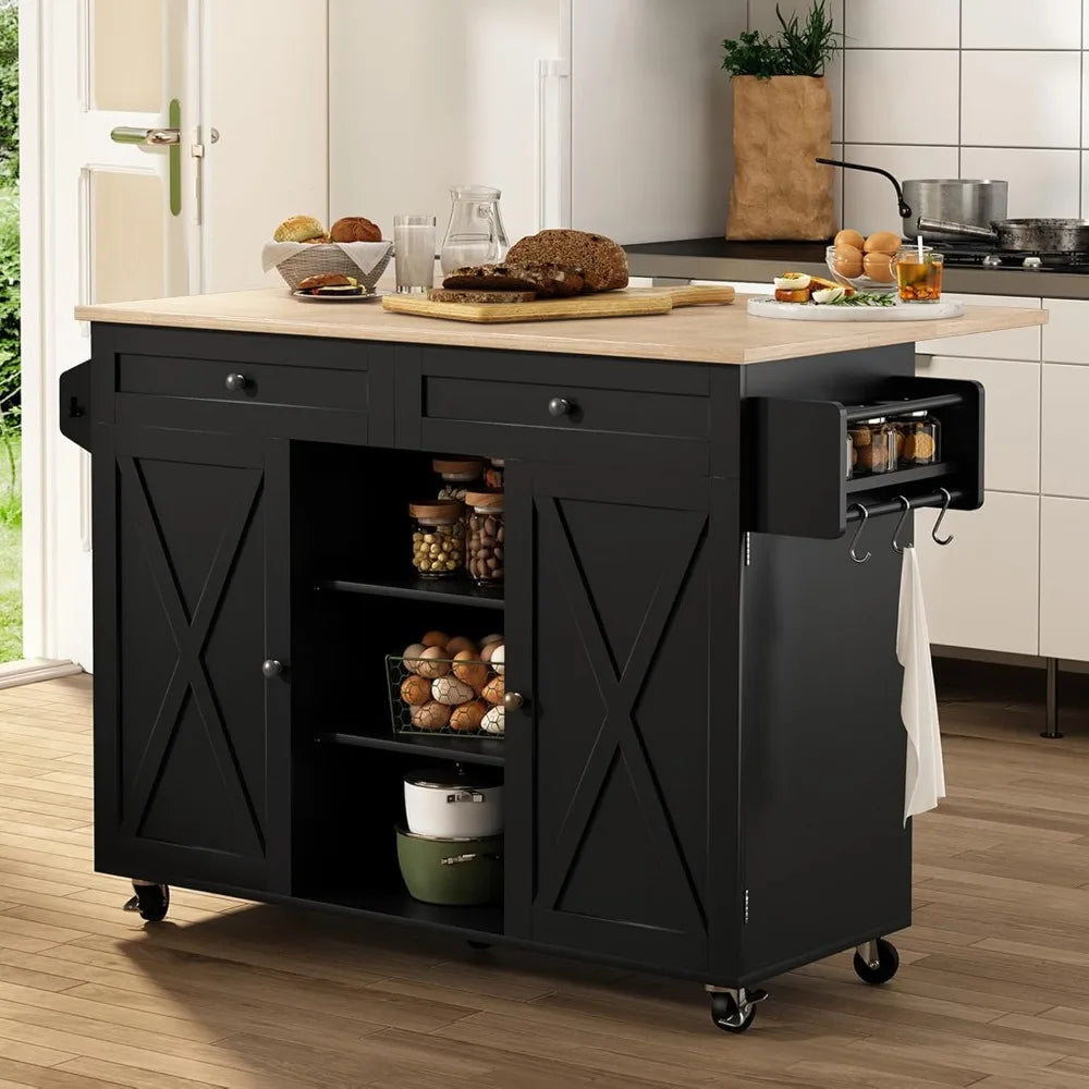 Kitchen Island On Wheels With Drop Leaf And Barn Door