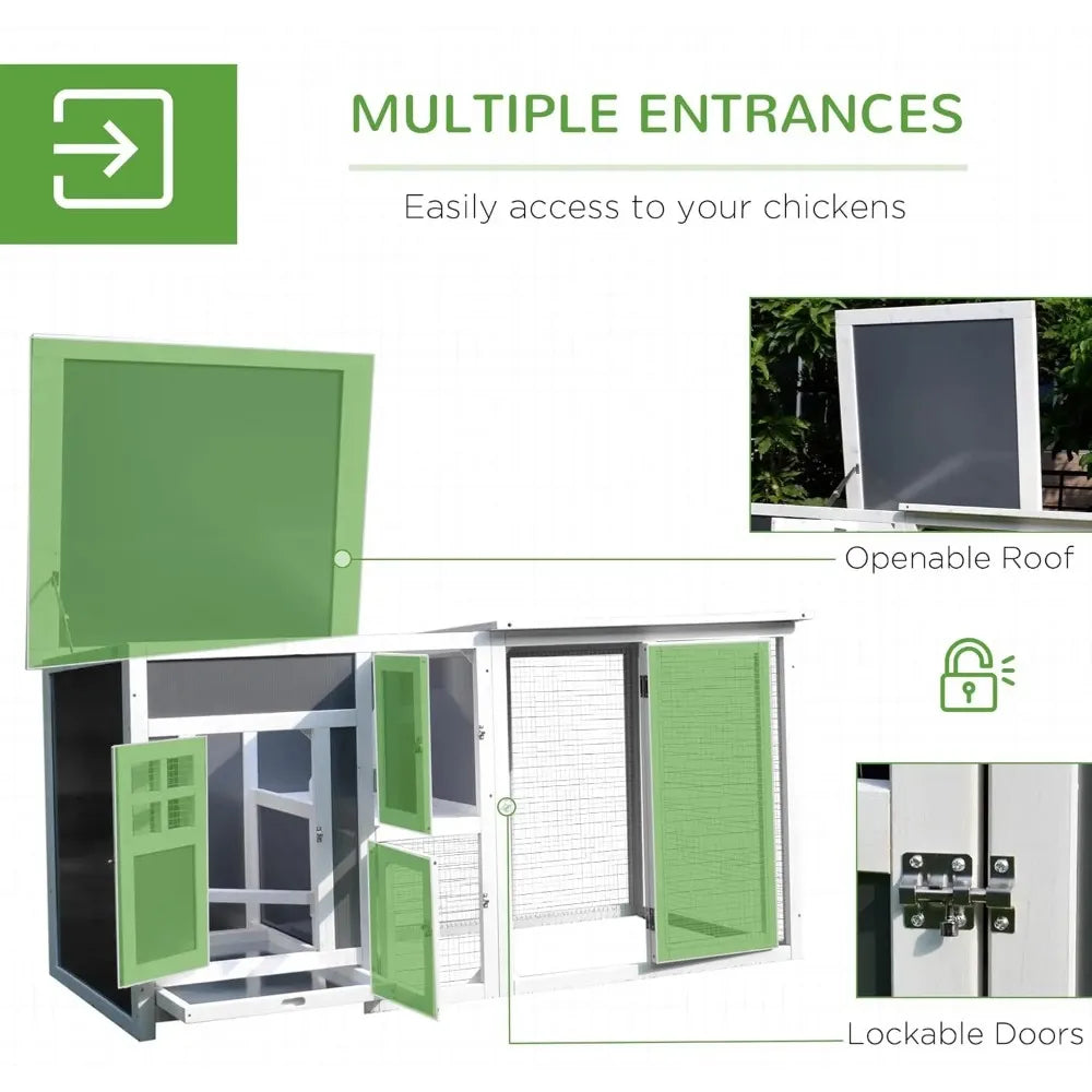 Outdoor Wood Chicken Coop With Run, Nesting Box And Tray