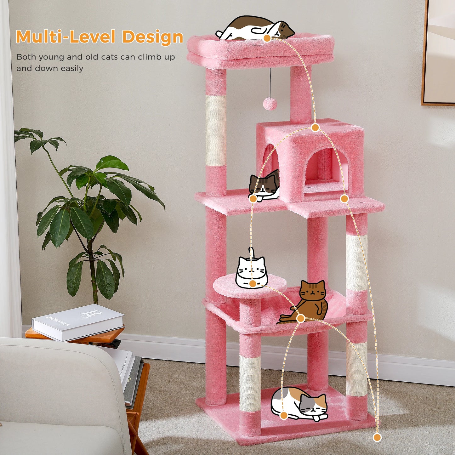 PAWZ Road Cat Tree Indoor Multi Level Tower With Hammock Sisal Scratching Posts