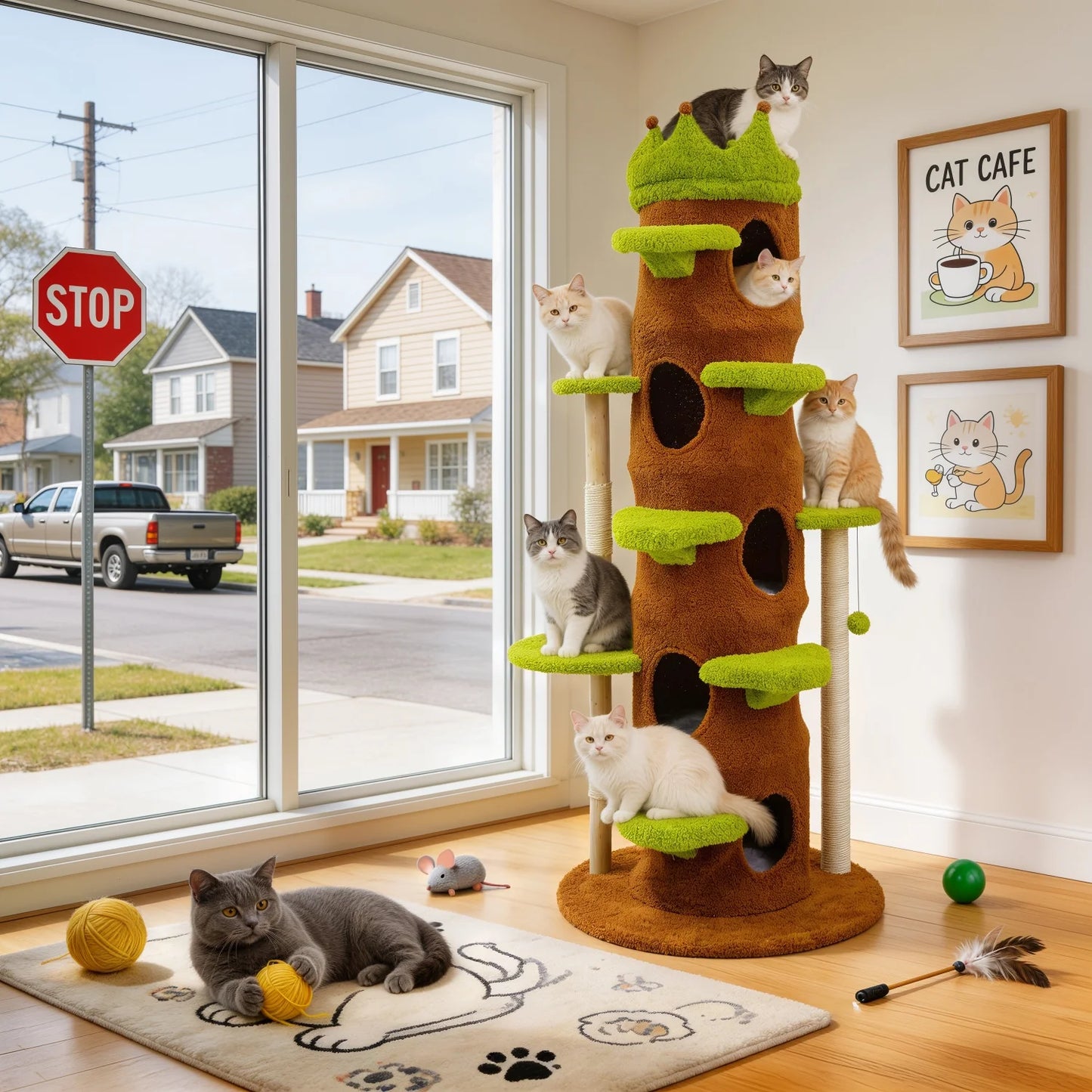 Indoor Cat Tree Tower With Cat Condo And Multi Tier