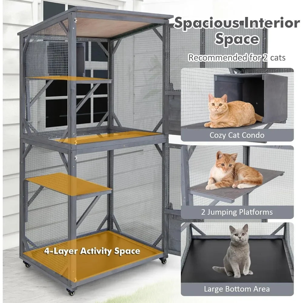 Catio Outdoor Cat Enclosure On Wheels Resting Box Platforms
