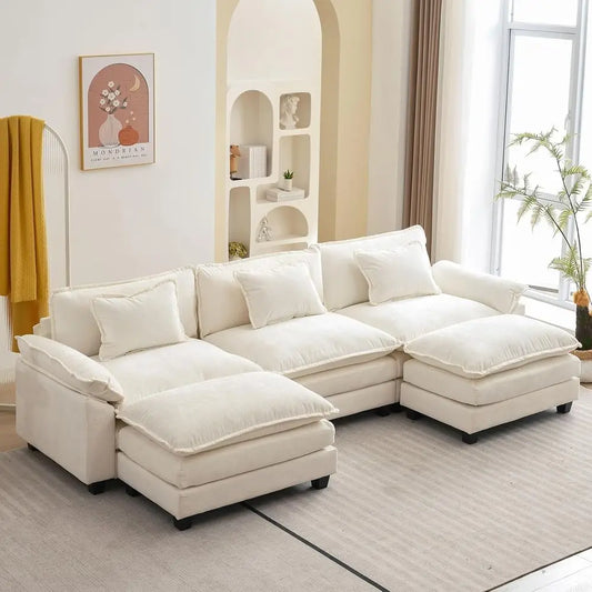 Chaise Sectional Sofa With Ottoman Plush Chenille Sleeper Couch