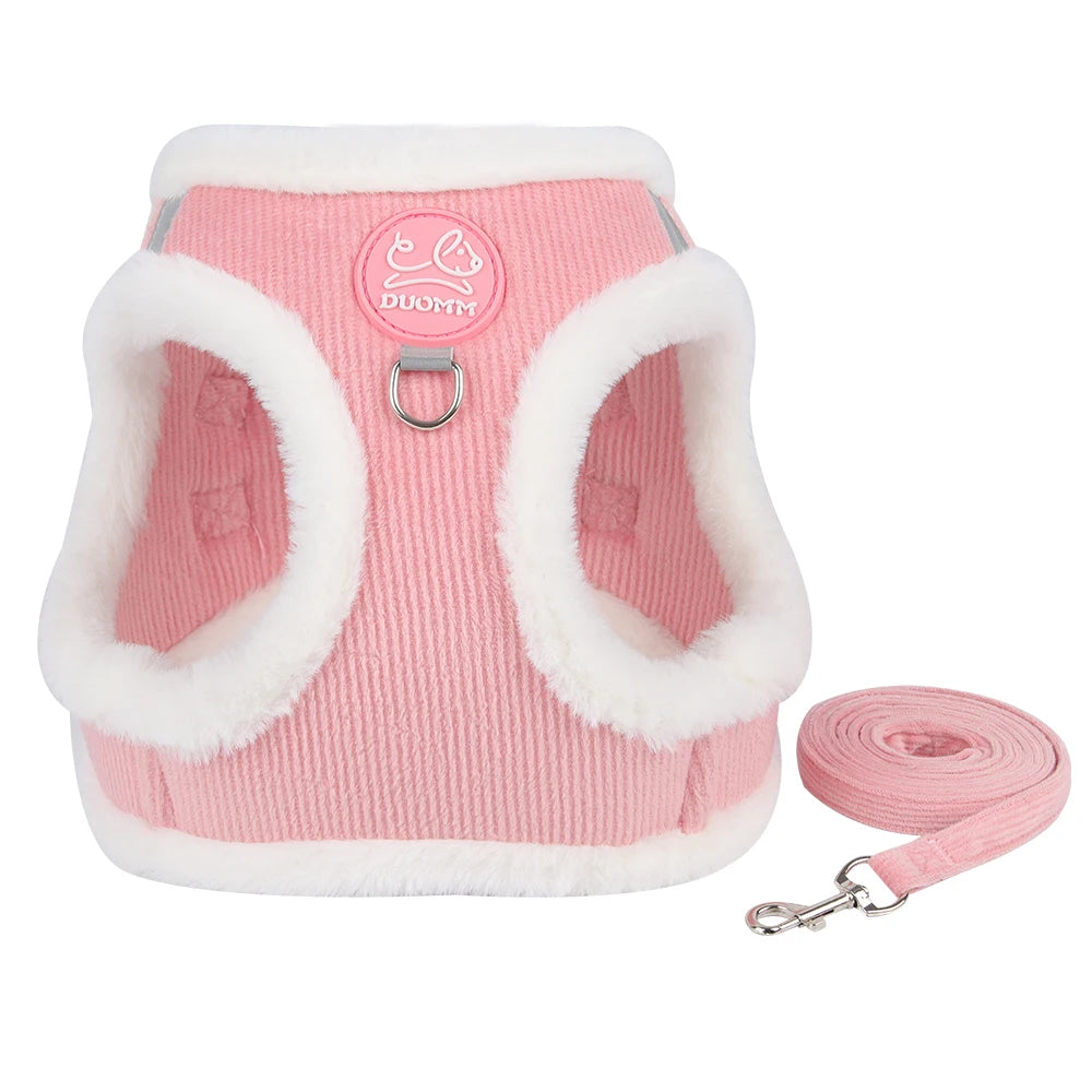 Autumn Winter Warm Chihuahua Harness With Fur And Leash Set