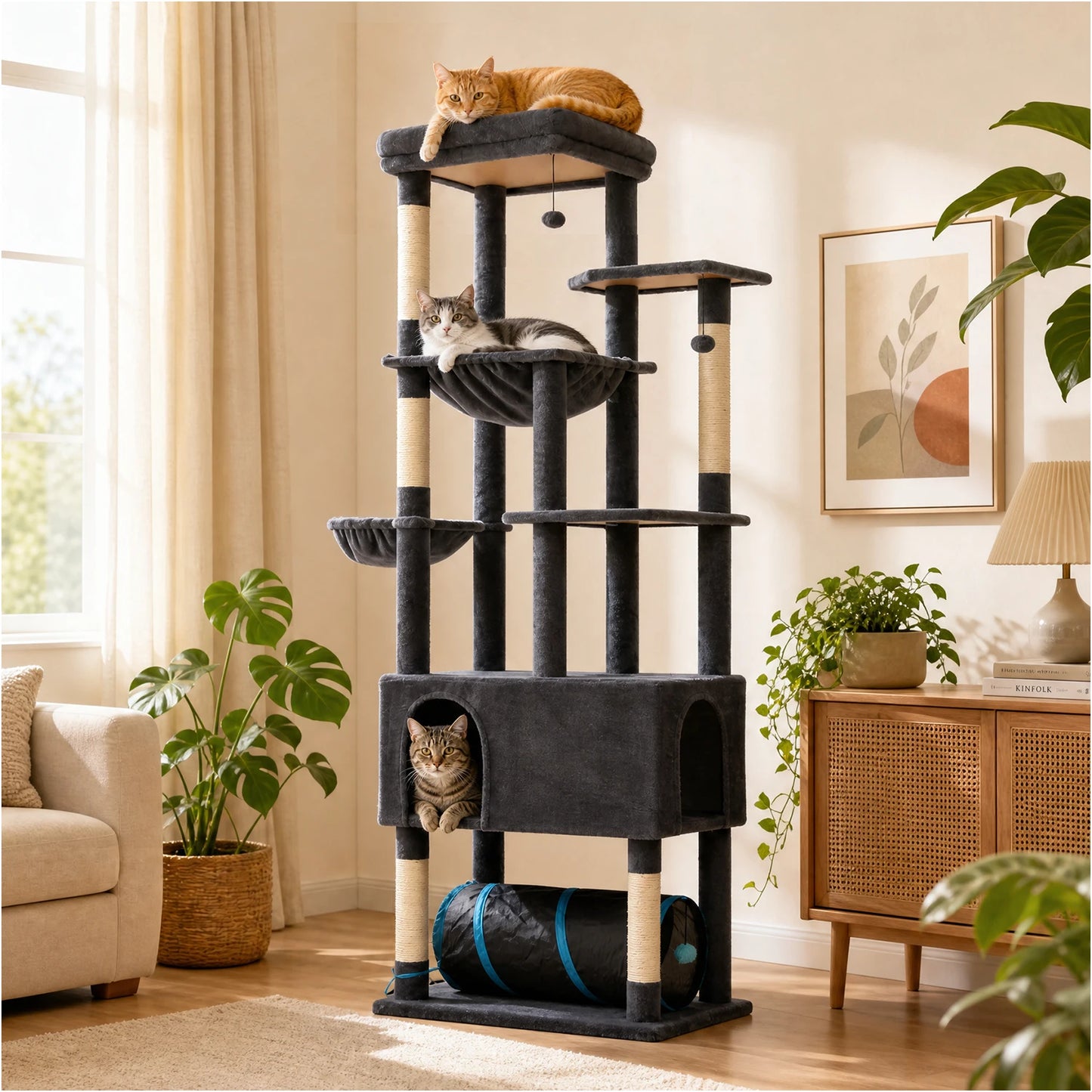 PAWZ Road Tall Cat Tree With Large Condo And Sisal Scratching Posts