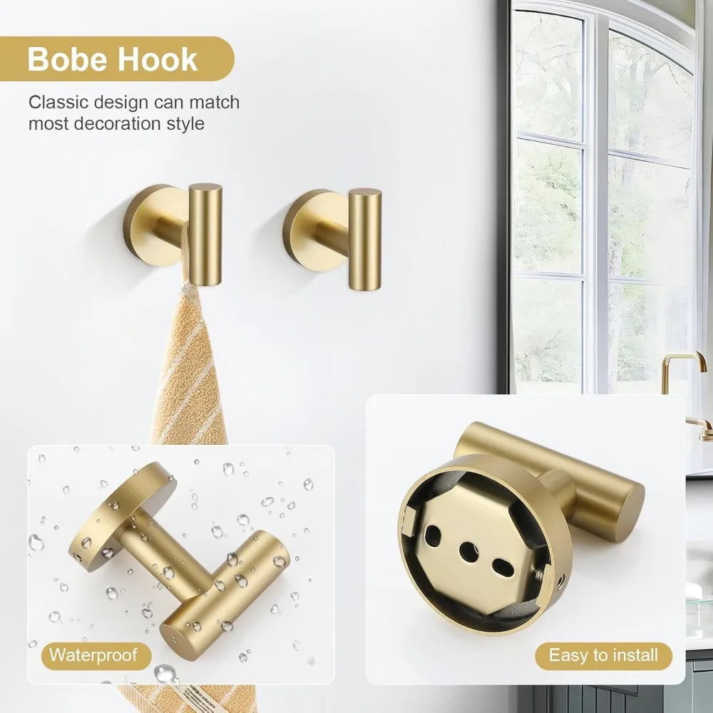 Brushed Gold SUS304 Stainless Steel Bath Towel Bar Set