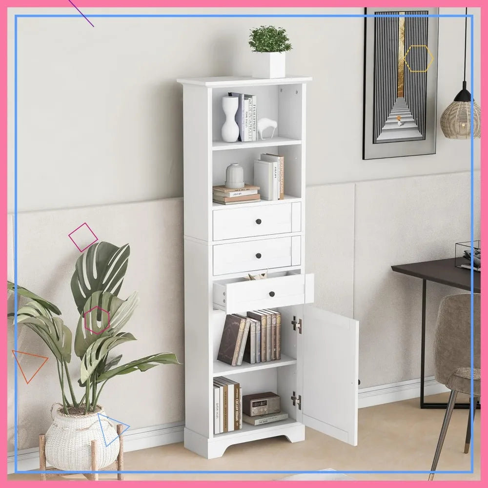 Tall Storage Cabinet With Drawers And Door Adjustable Shelf
