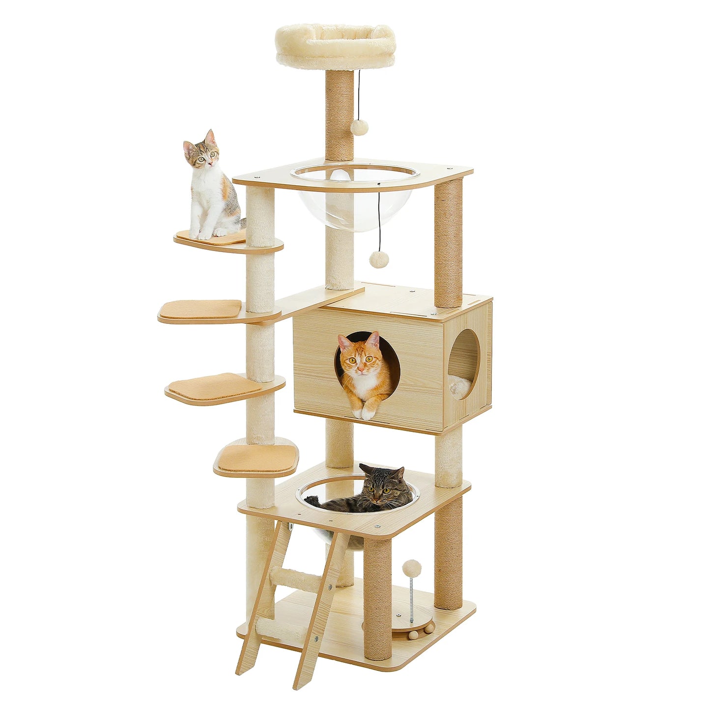 PAWZ Ro Multi Level Cat Tree Indoor Wood Tower With Scratching Posts And Cat Toys
