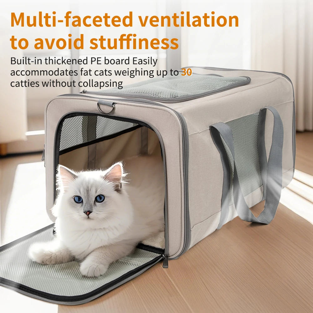 Cat Transport Carrier With Wheels For Two Cats Safety Belts
