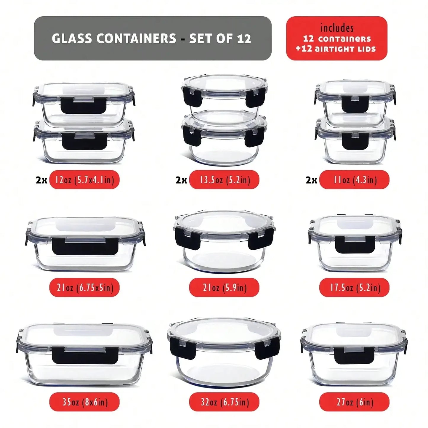 Glass Food Storage Containers with Lids Airtight Leak-Proof
