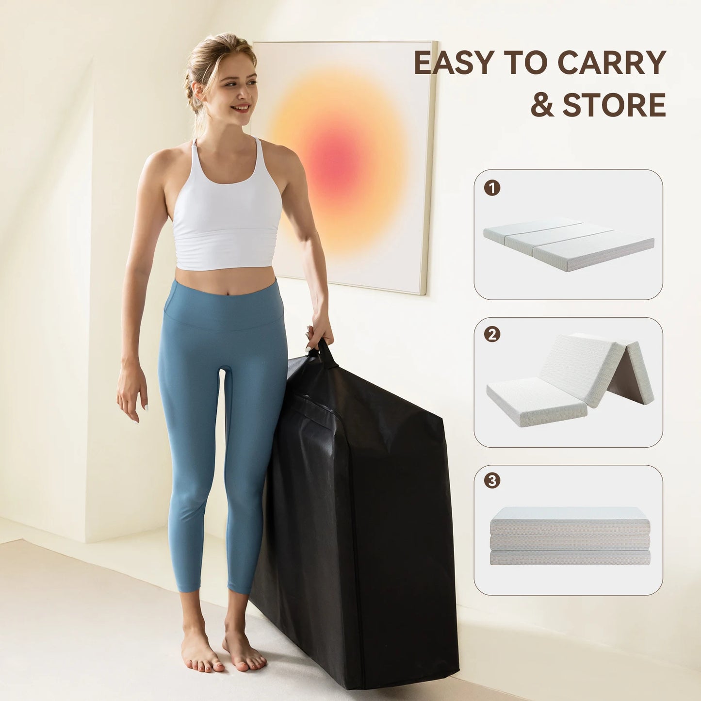Hcore Tri Fold Memory Foam Mattress With Storage Bag