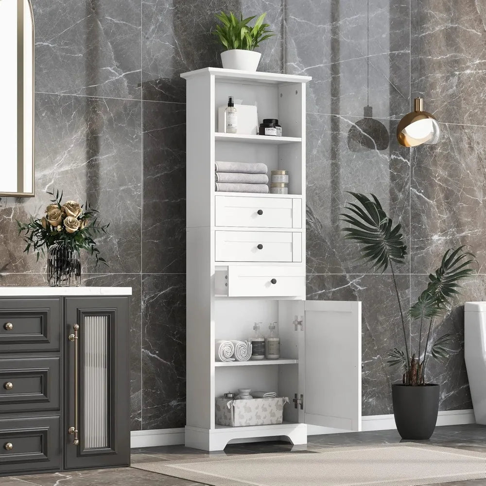 Tall Storage Cabinet With Drawers And Door Adjustable Shelf