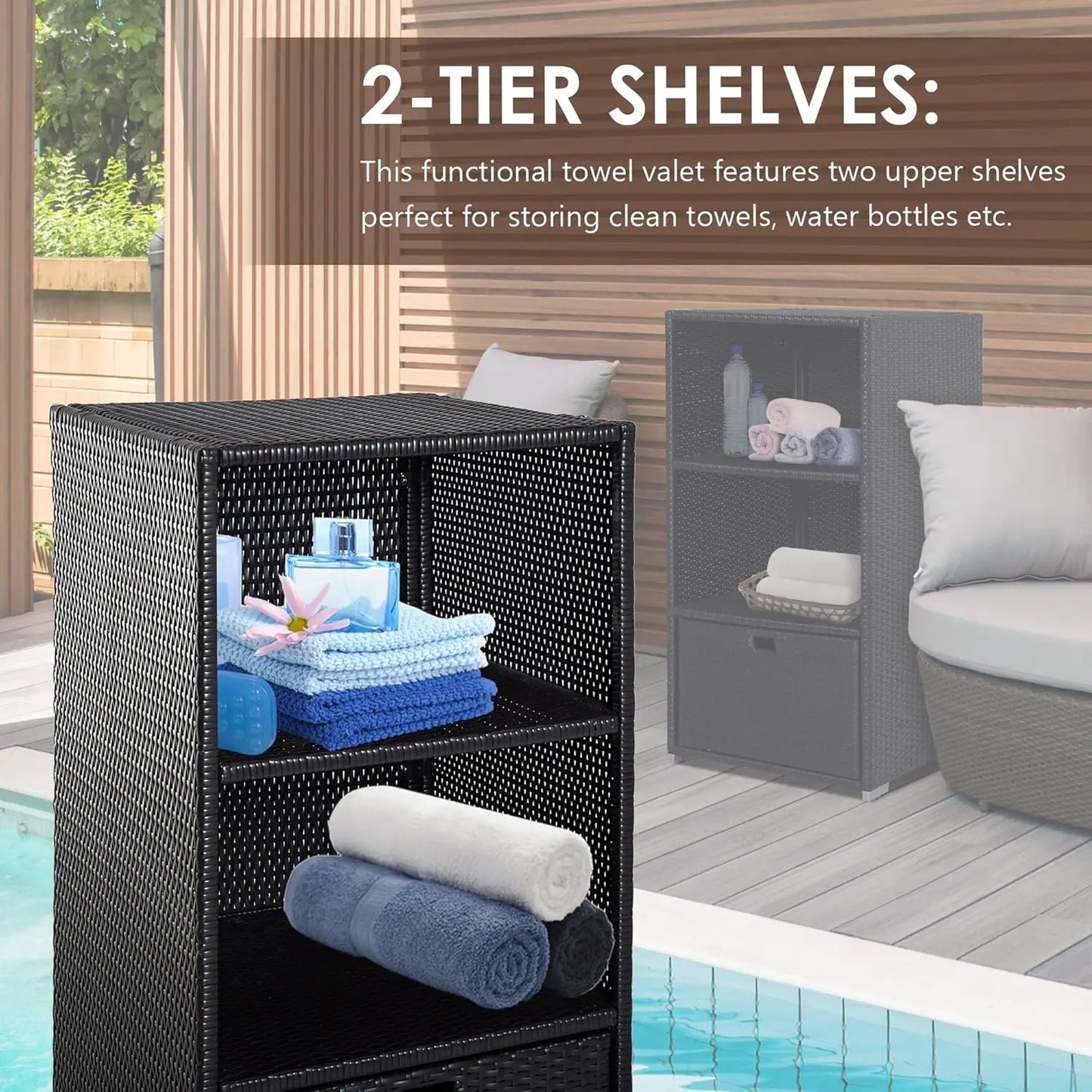 Valet Pool Towel Rack Waterproof Rattan Wicker Organizer Hot Tub