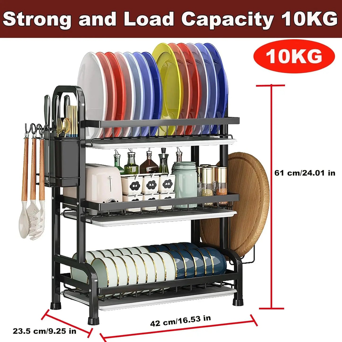 Three-Tier Space-Saving Kitchen Dish Rack For All Tableware