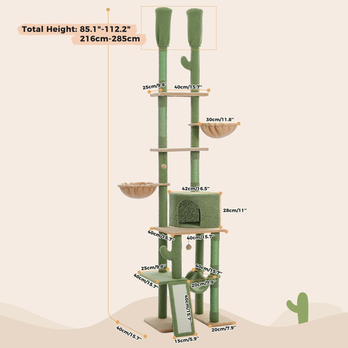 PAWZ Road Cactus Floor-To-Ceiling Cat Tree 7 Tiers
