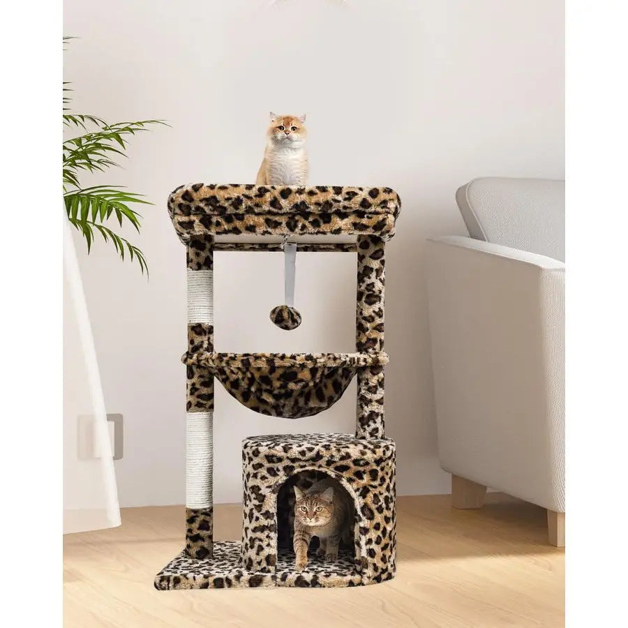 Leopard Print Cat Tree With Scratching Post For Indoor Cats