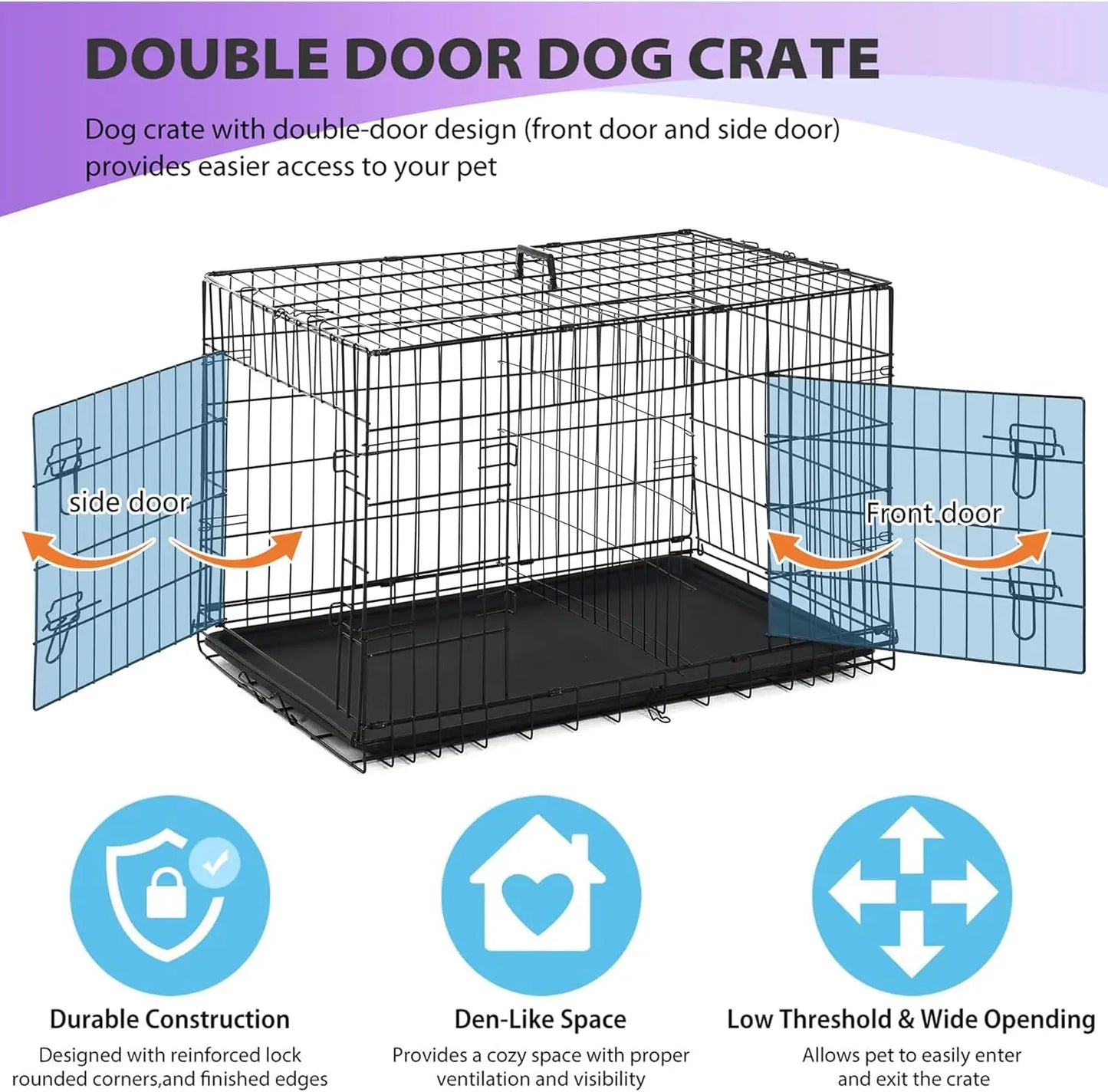 BestPet Dog Crate Folding Kennel With Double Doors Leakproof Tray
