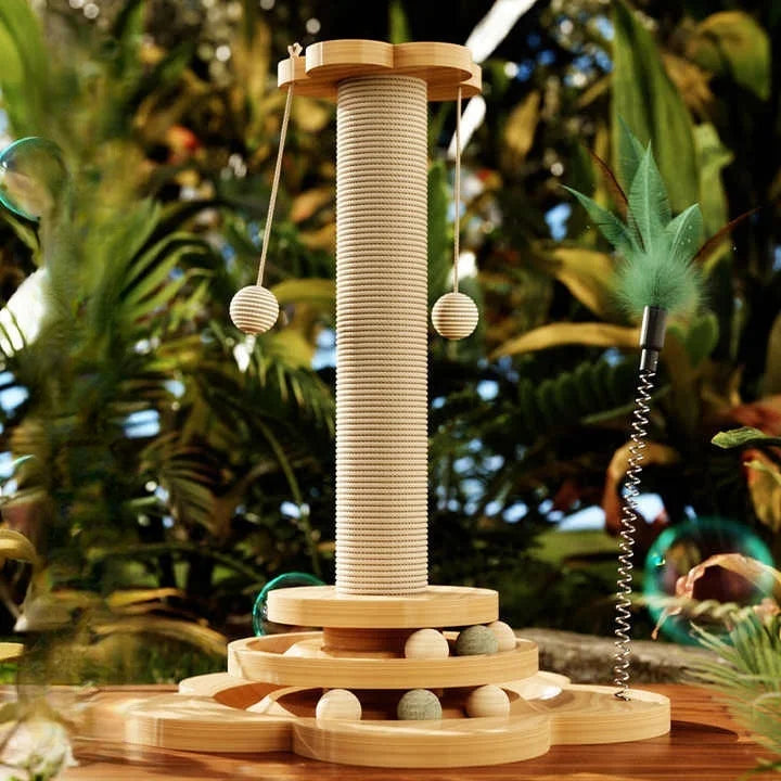 Indoor Cat Scratching Post With Two Layer Ball Track Toy