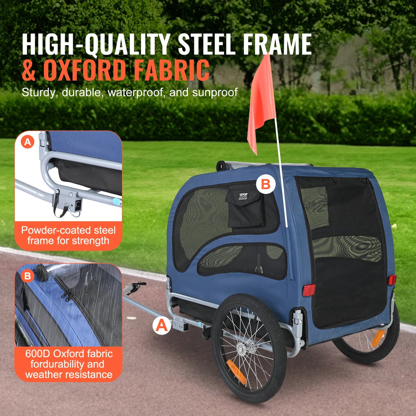 Dog Bike Trailer Carrier 100lbs Pet Cart With Reflectors And Flag