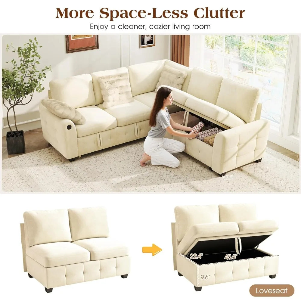XIAOLANG L Shaped Sectional Sofa Bed With Storage And USB Ports