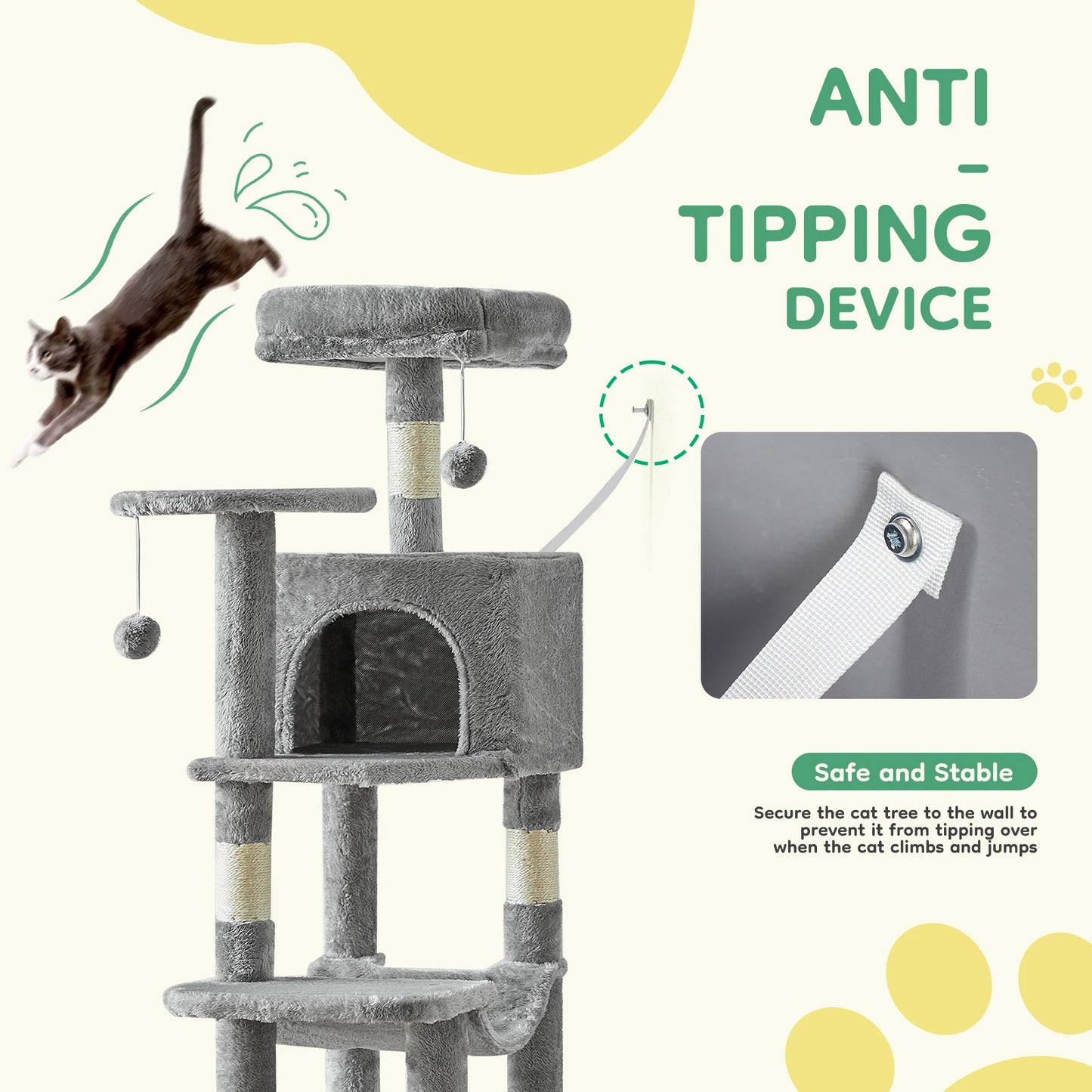 JHK Cat Tree Tall MultiCat Climbing Tower With Sisal Posts