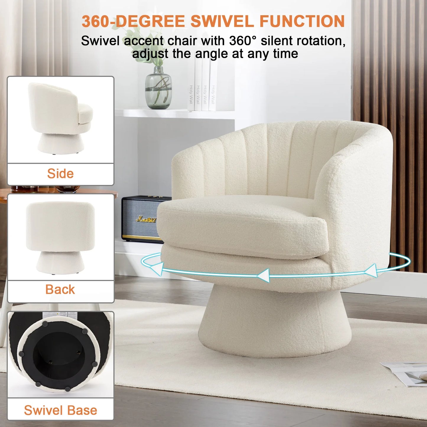 EBELLO 360 Degree Swivel Barrel Chair With Armrests