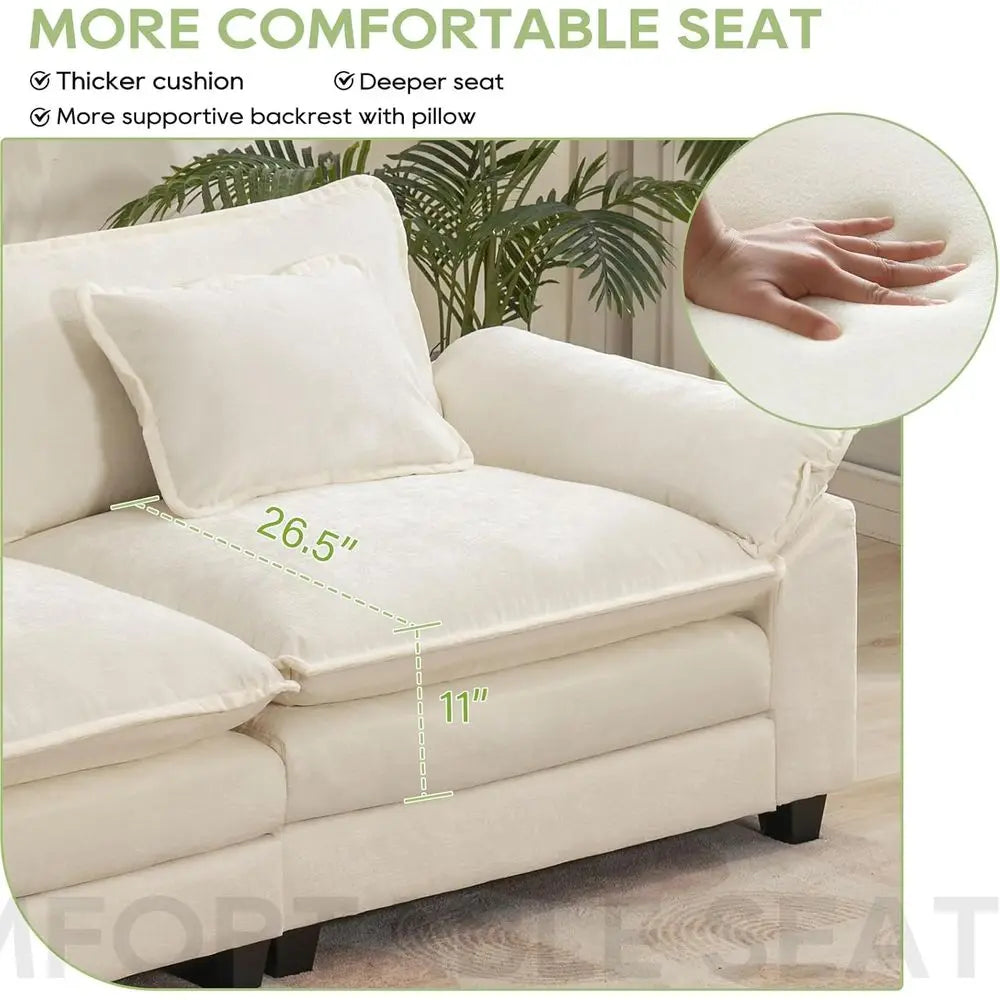 Chaise Sectional Sofa With Ottoman Plush Chenille Sleeper Couch