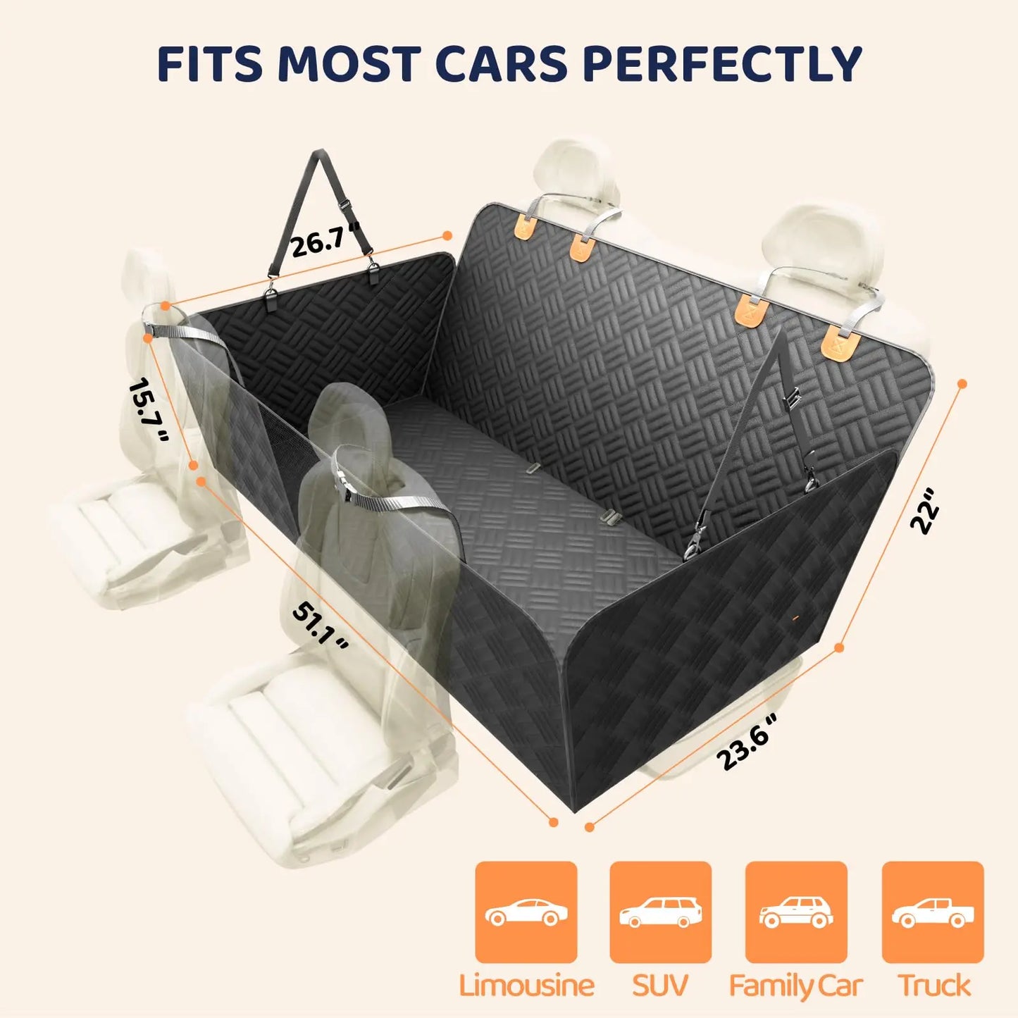 NONECN Heavy Duty Dog Seat Cover With Back Seat Extender