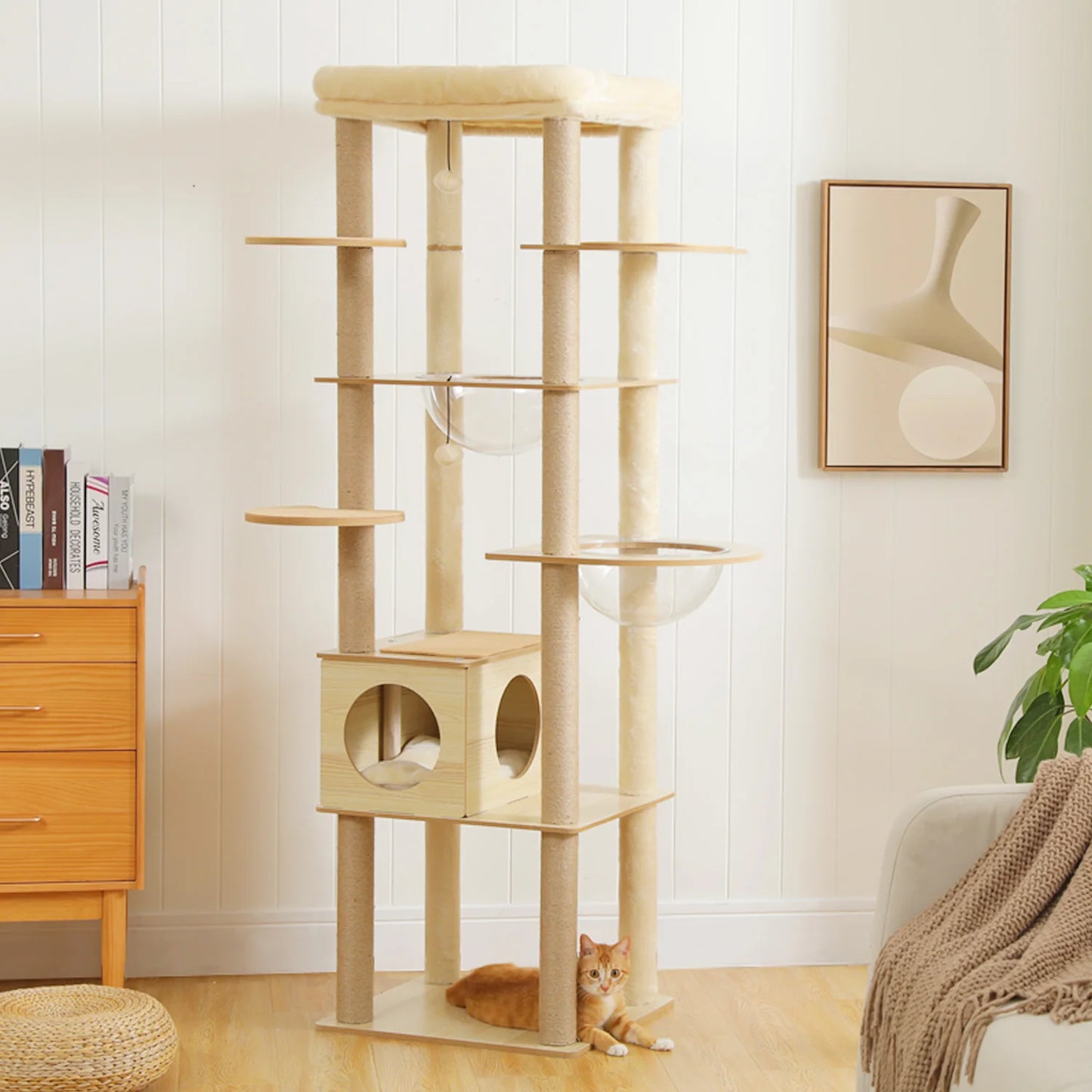 PAWZ Ro Multi Level Cat Tree Indoor Wood Tower With Scratching Posts And Cat Toys