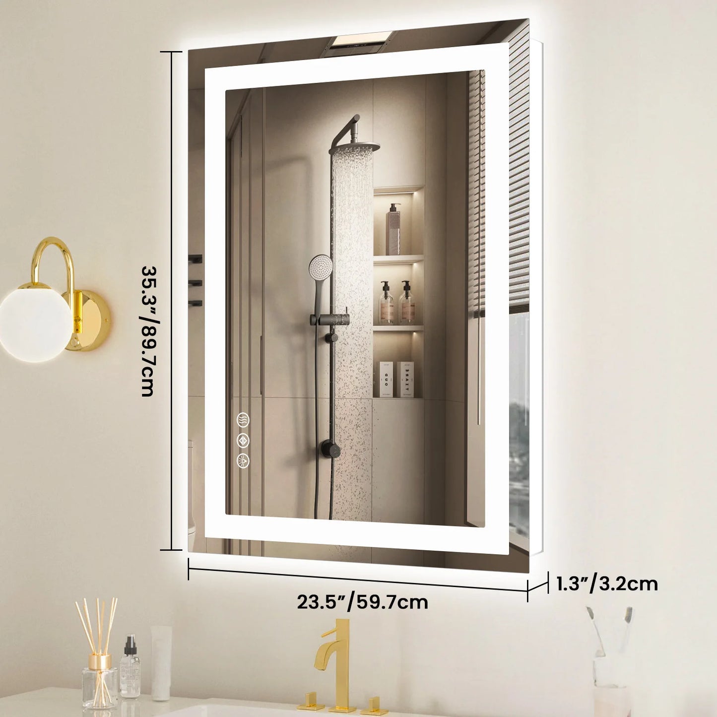 JHK LED Bathroom Vanity Mirror With Memory Function Front Backlit Tempered Glass