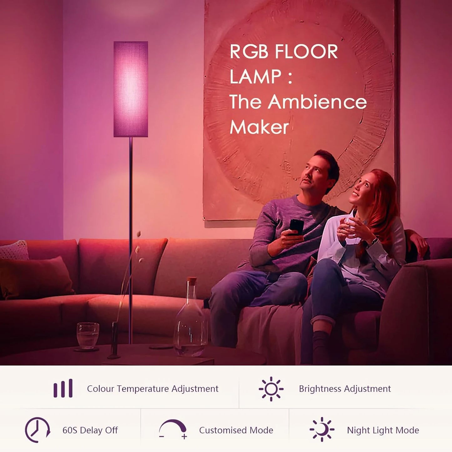 Modern Floor Lamp Tall RGB Light for Bedroom