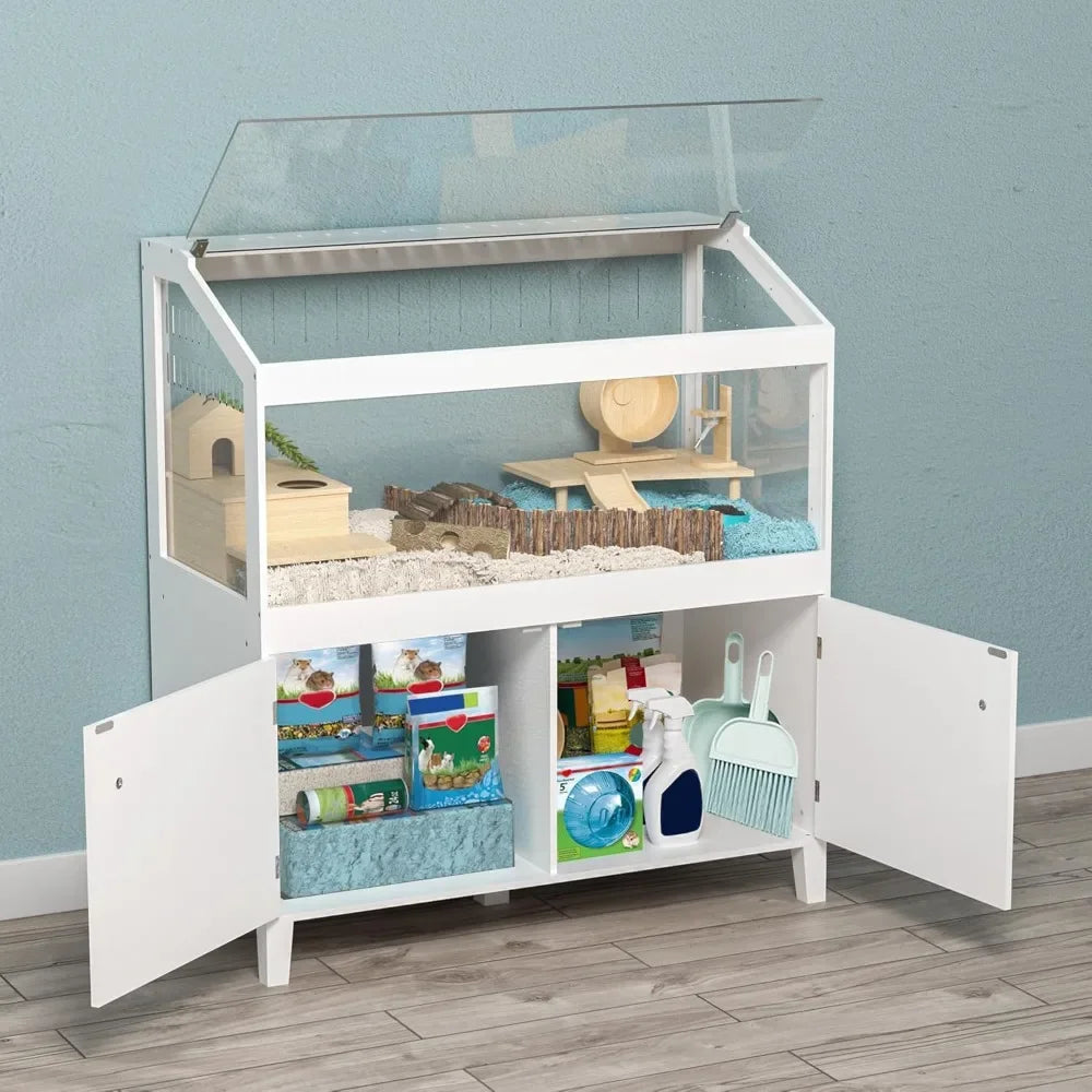 Hamster Cage With Storage Cabinet And Easy View Acrylic Panels