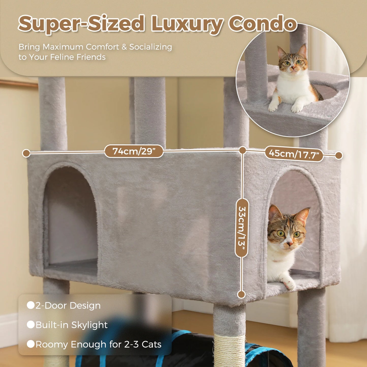 PAWZ Road Tall Cat Tree With Large Condo And Sisal Scratching Posts