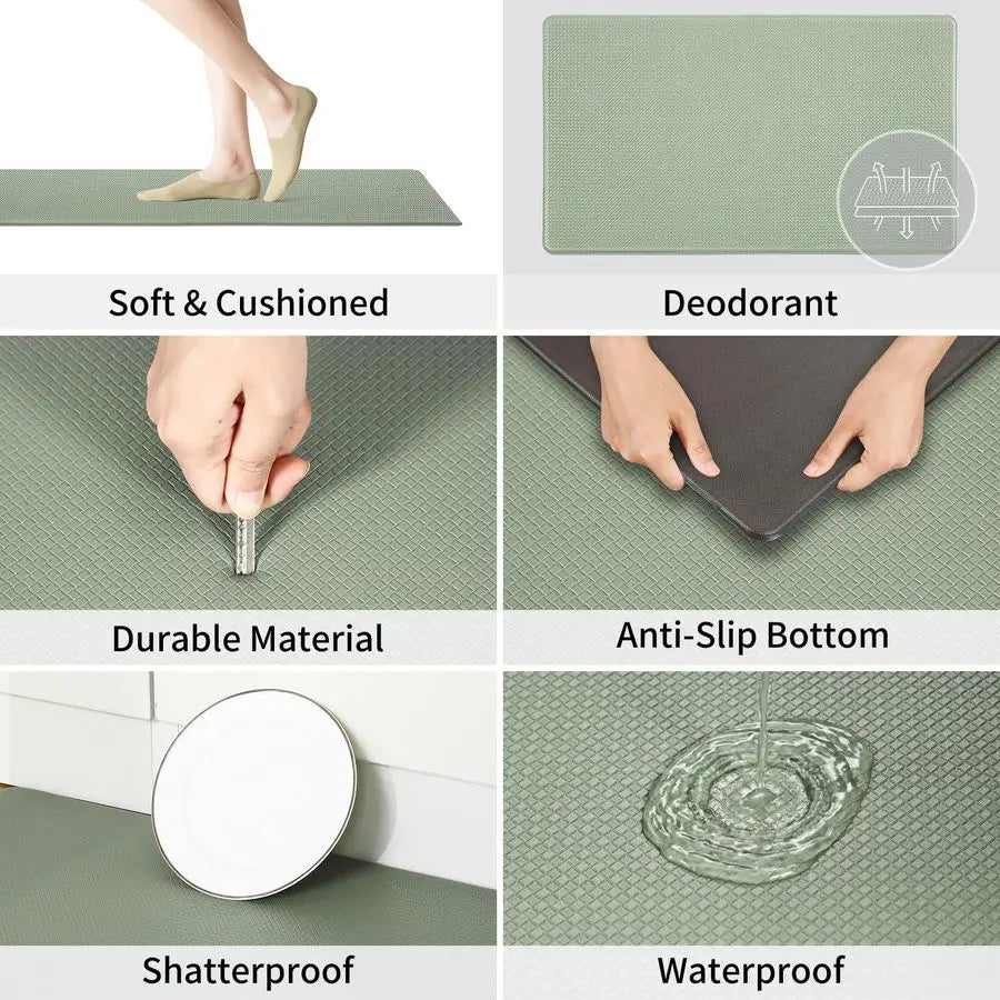 Anti Fatigue Kitchen Mats Set 2 Cushioned Washable