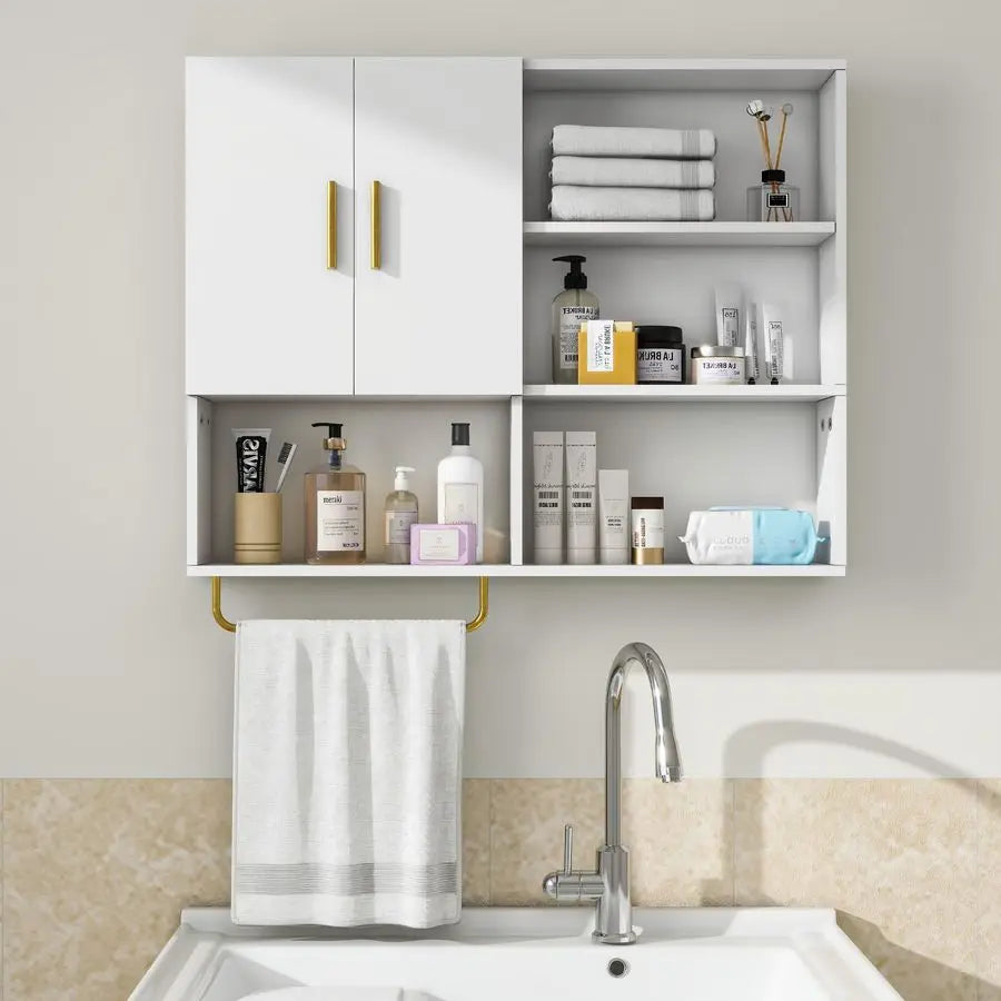 Over Toilet Wall Mounted Medicine Cabinet With 2 Doors And 4 Shelves