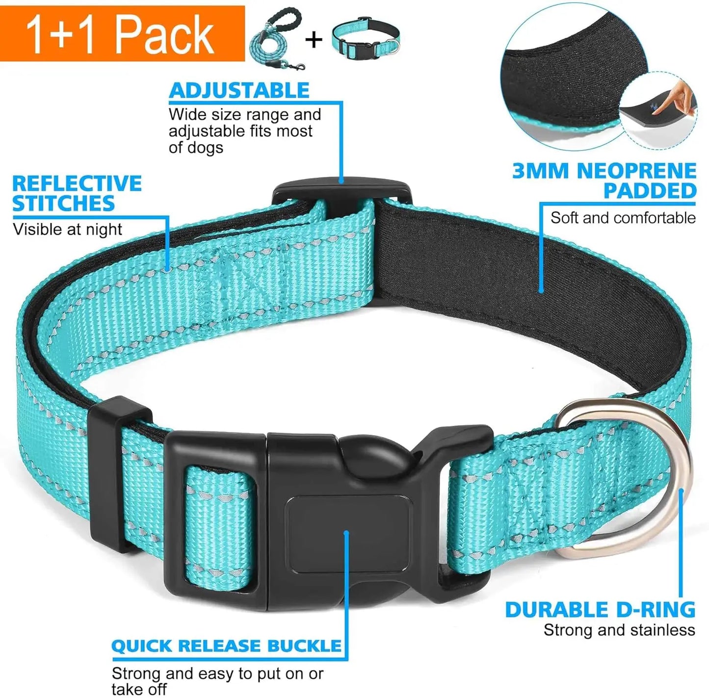 Reflective Adjustable Dog Collar With Soft Padded Neoprene
