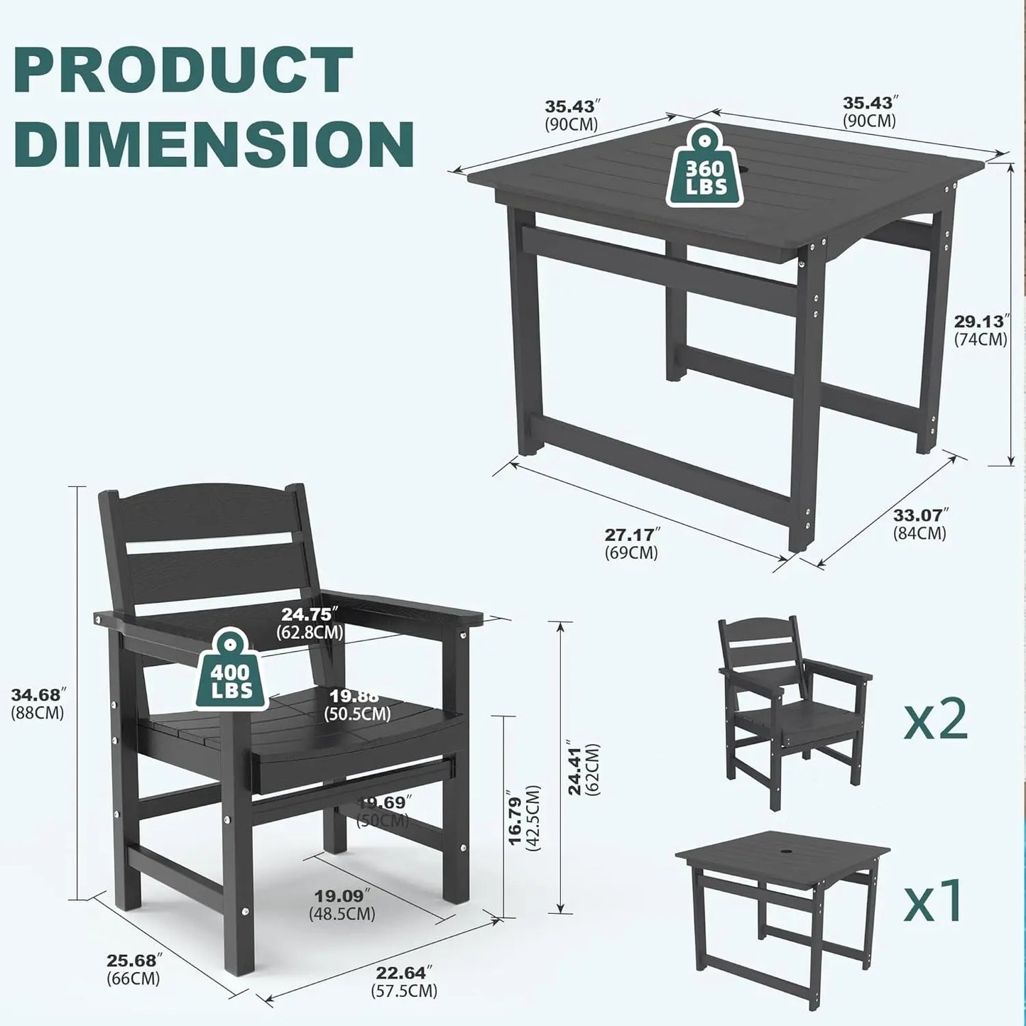 HIPS Patio Dining Set With Umbrella Hole And Weatherproof Table