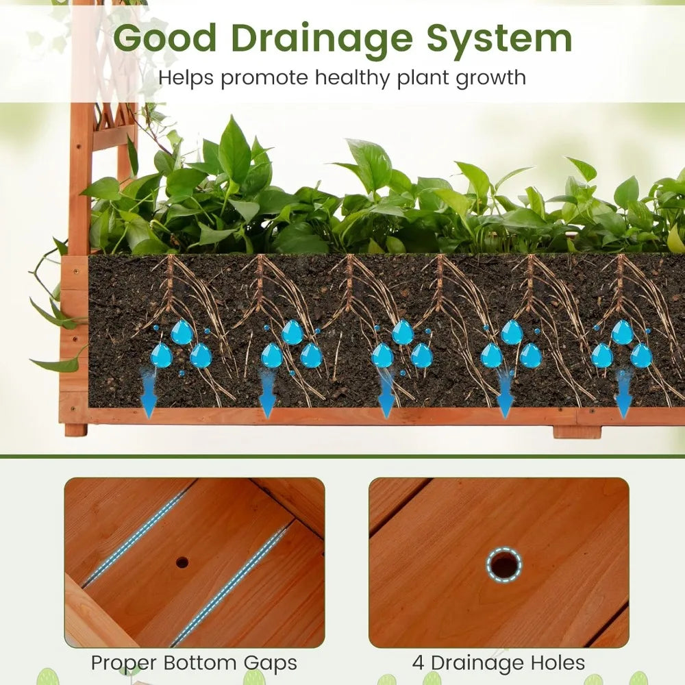 Raised Garden Bed With Trellis And Wooden Planter Box