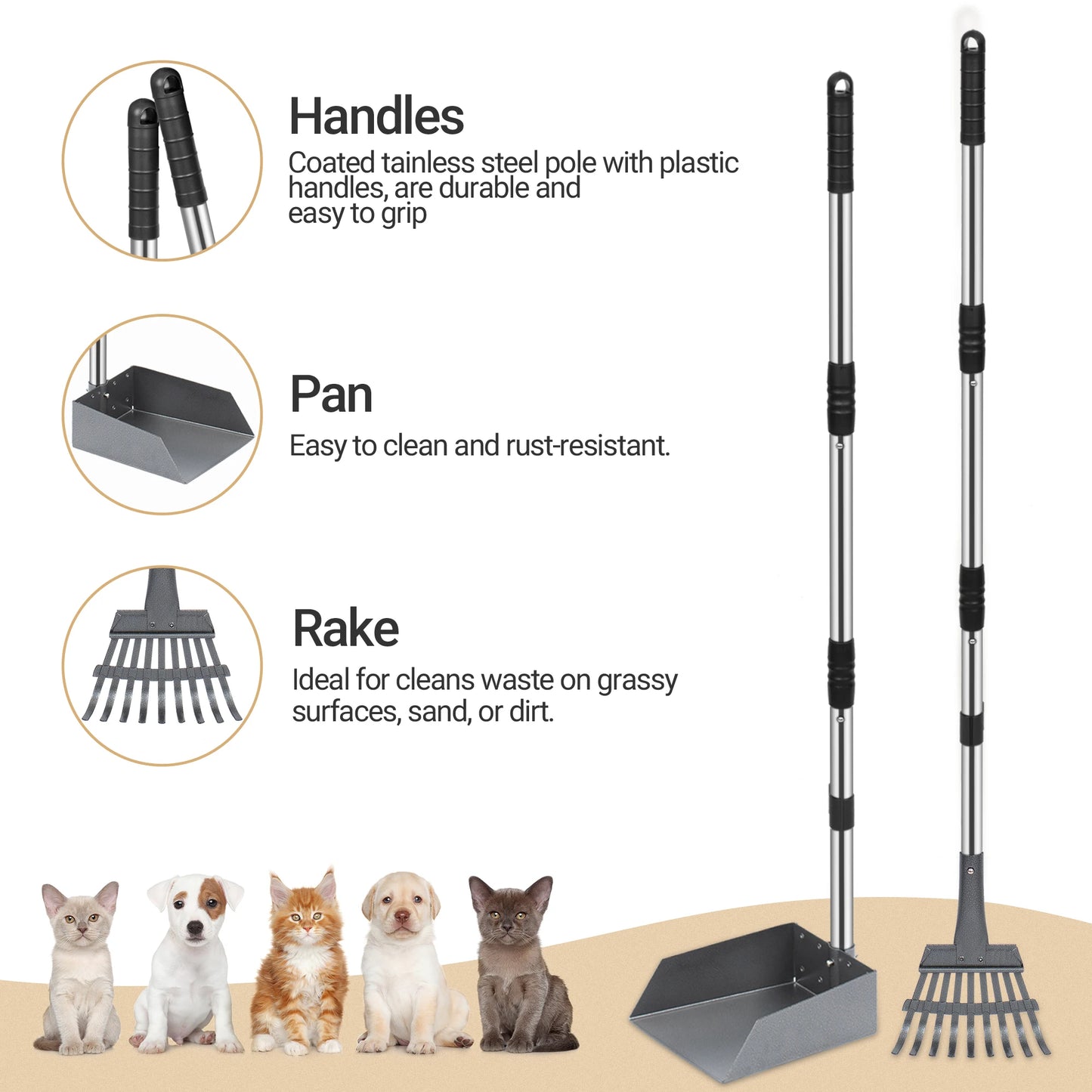 Pooper Scooper Set With Adjustable Stainless Handles