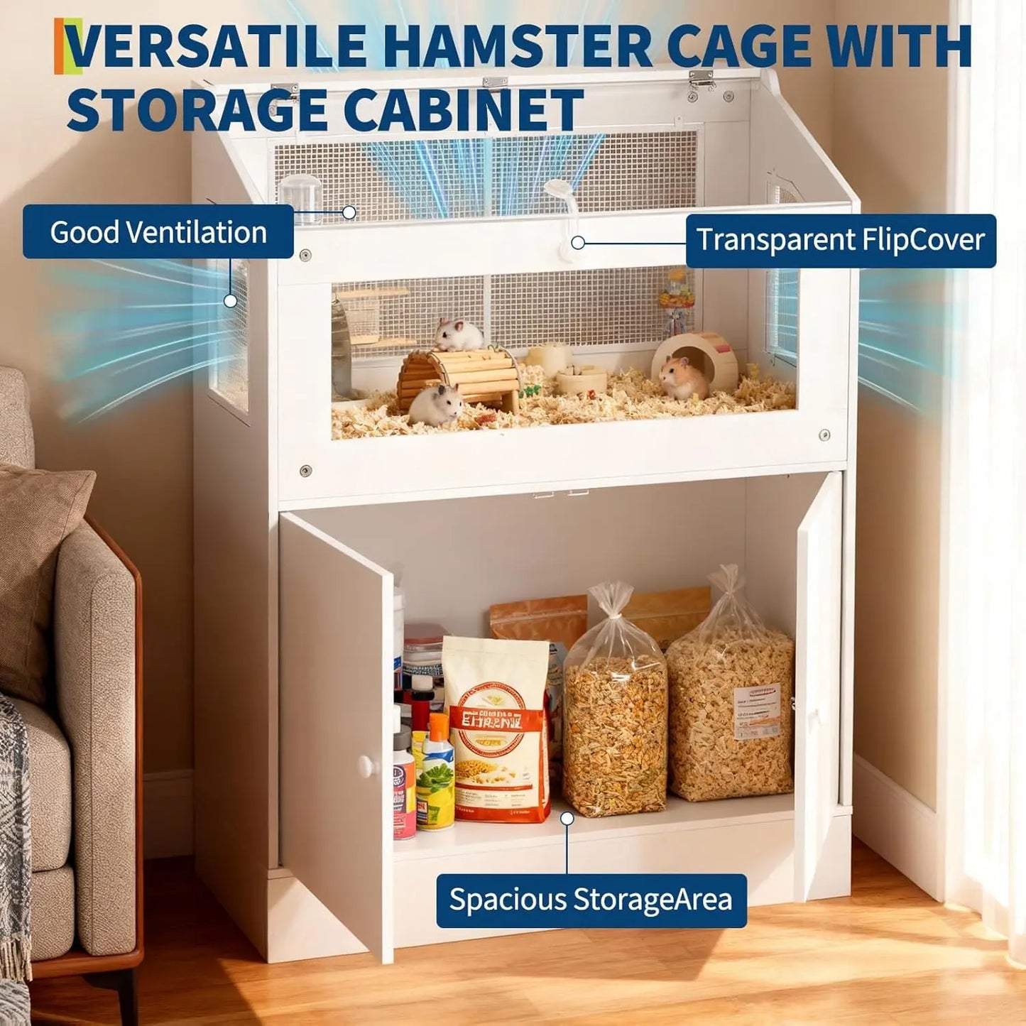 HiMISS Acrylic Small Animal Cage With Storage Cabinet Habitat