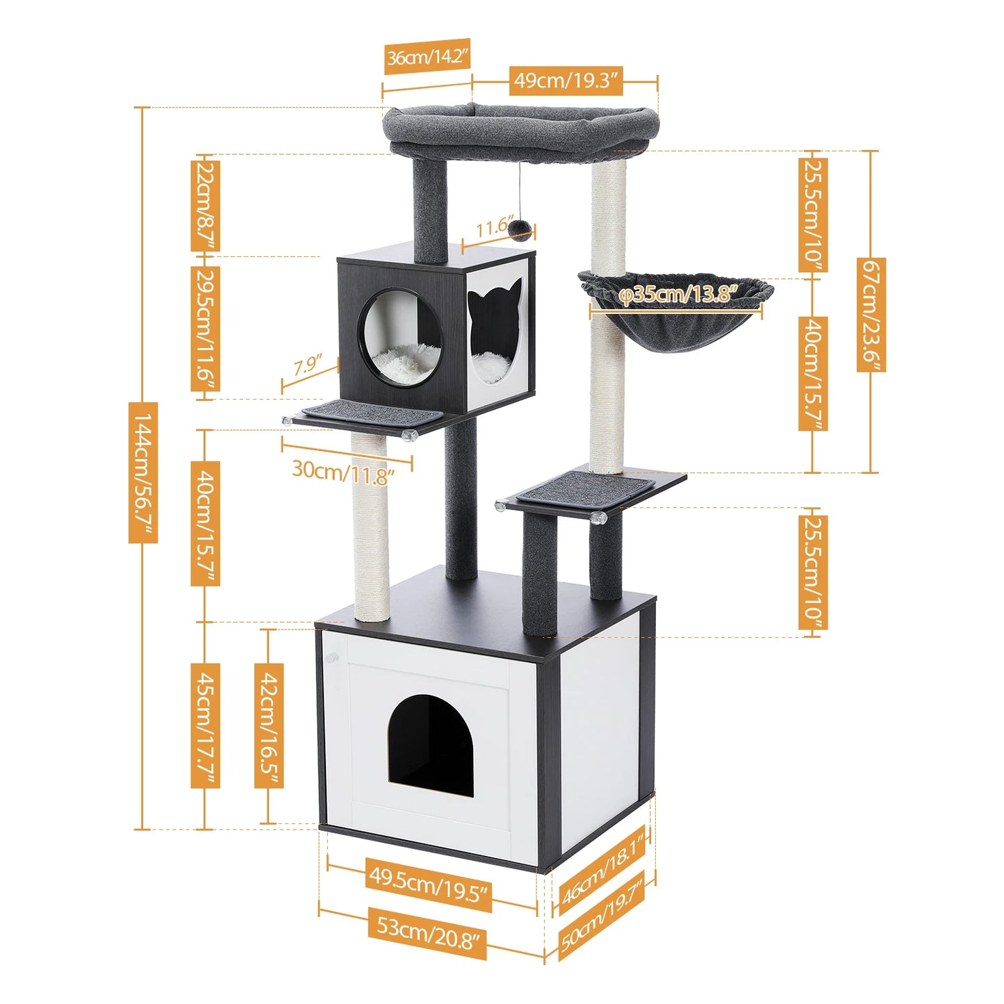 PAWZ Ro Multi Level Cat Tree Indoor Wood Tower With Scratching Posts And Cat Toys